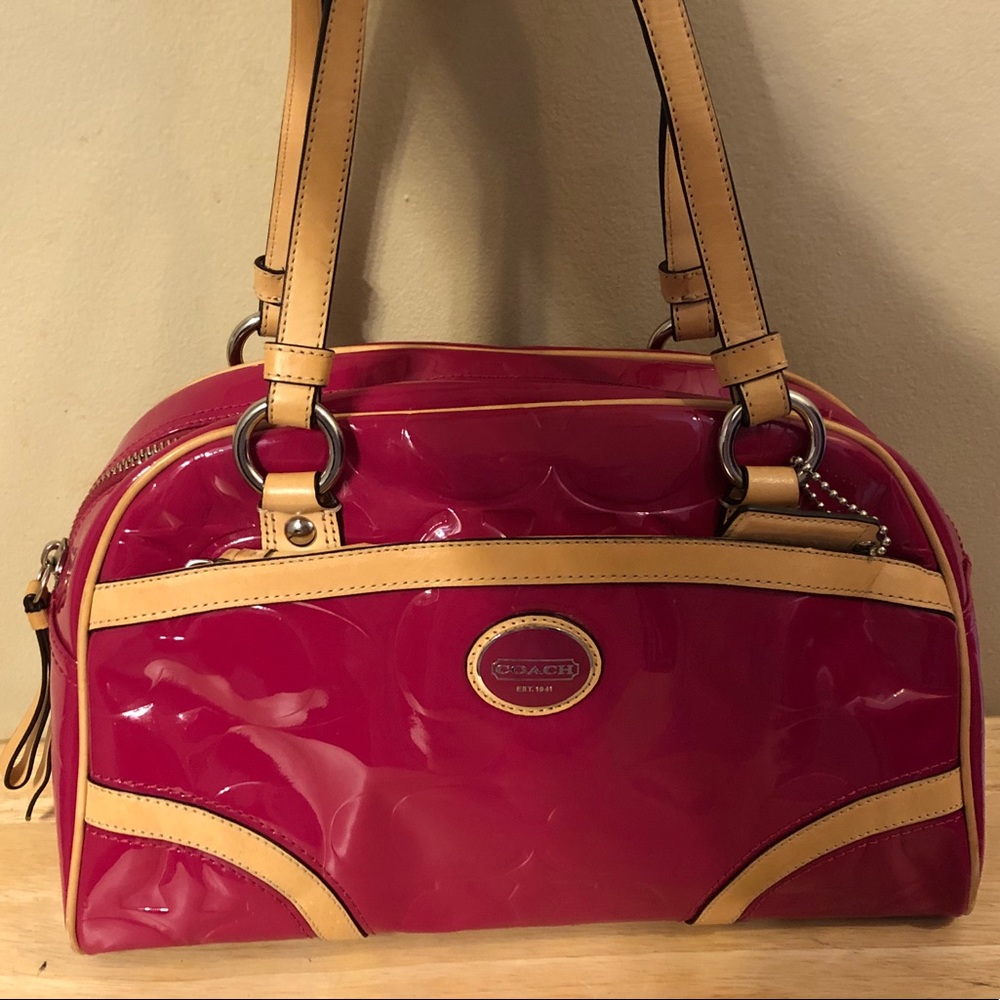 Pink Patent Leather Coach Zippered Handbag
